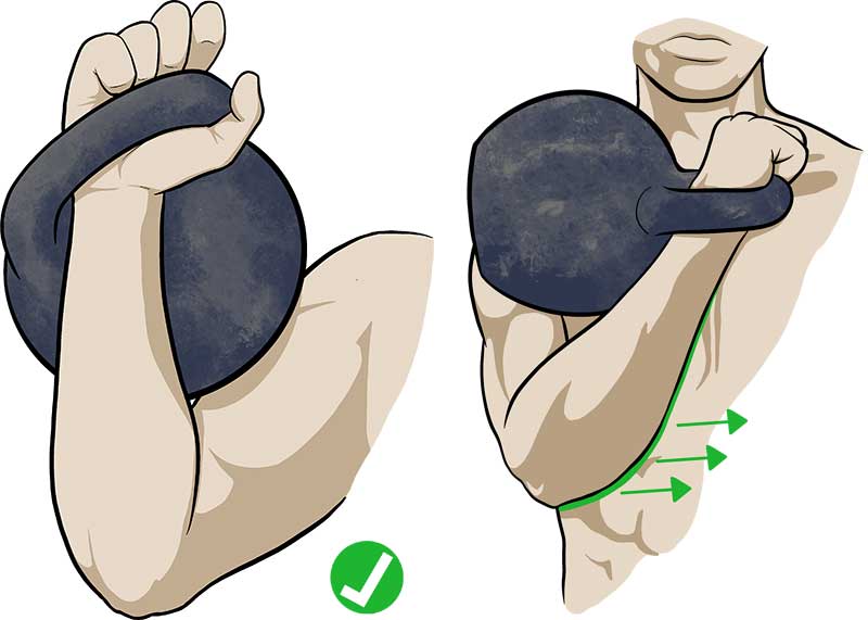 Correct hand insertion technique for kettlebell rack position